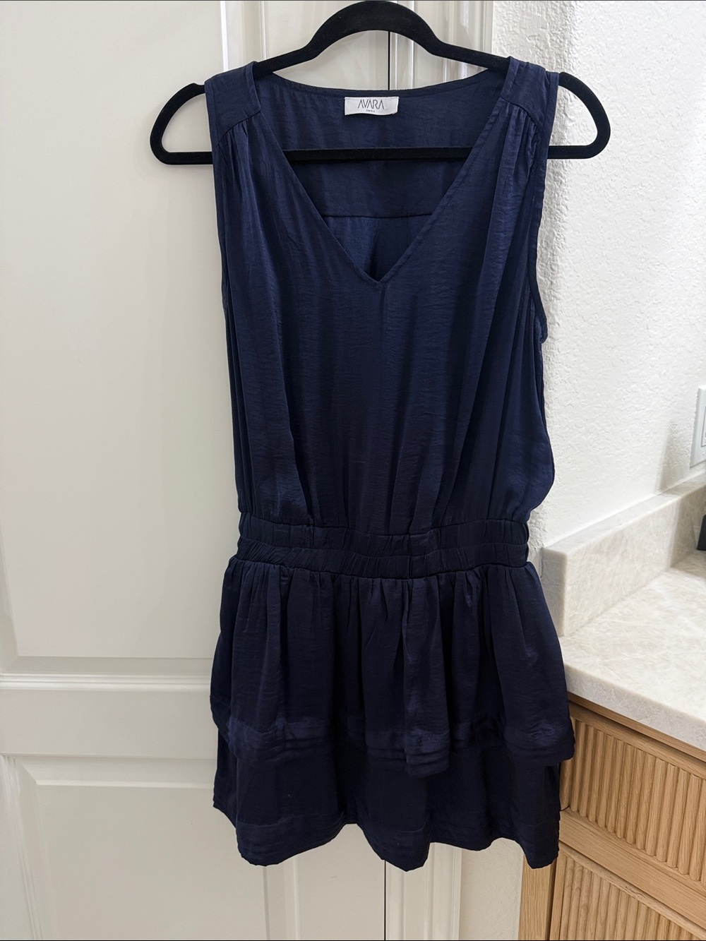 Navy V-Neck Tiered Mini Dress